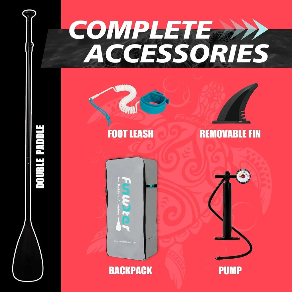 Planche de stand up paddle gonflable FunWater avec accessoires de pagaie SUP haut de gamme, pont EVA antidérapant, pagaie 11'/10'6'