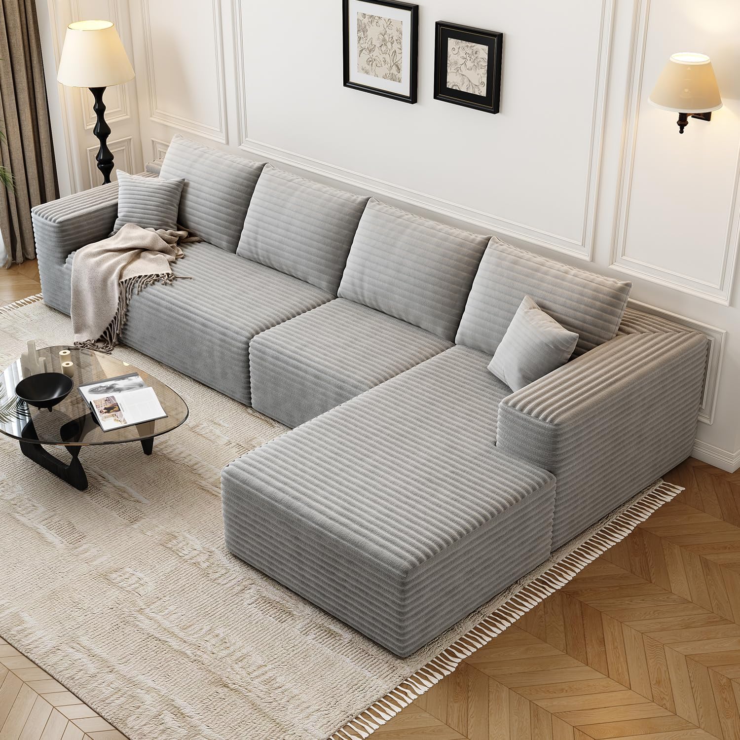 Canapé modulaire sectionnel Cloud de 107,5 pouces avec chaise longue en L, canapé rembourré minimaliste moderne, canapé d'angle à assise profonde