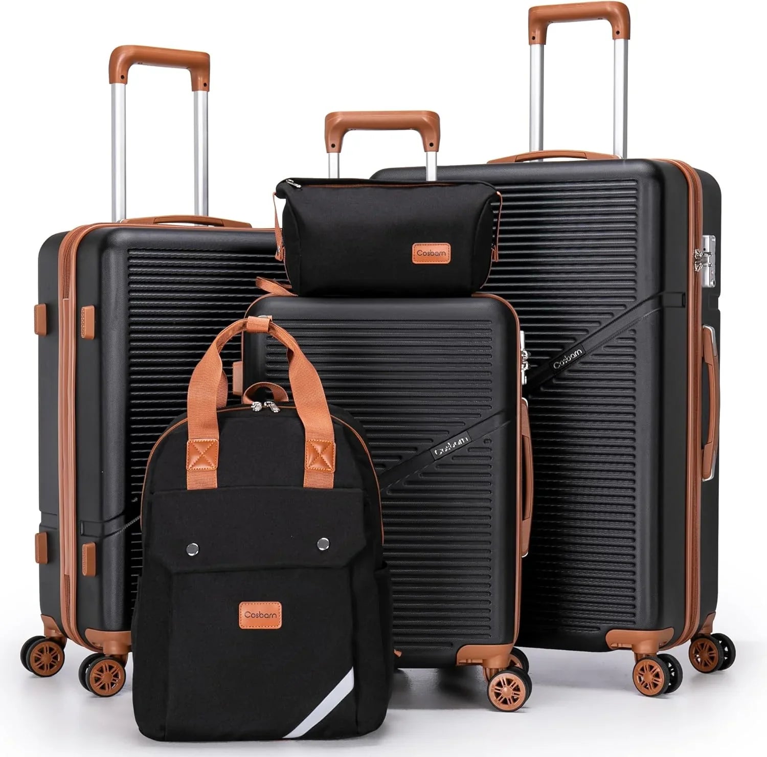 Ensemble de 5 valises à roulettes pivotantes, valises rigides en ABS avec serrure TSA, valise de voyage légère et étanche, unisexe, gris