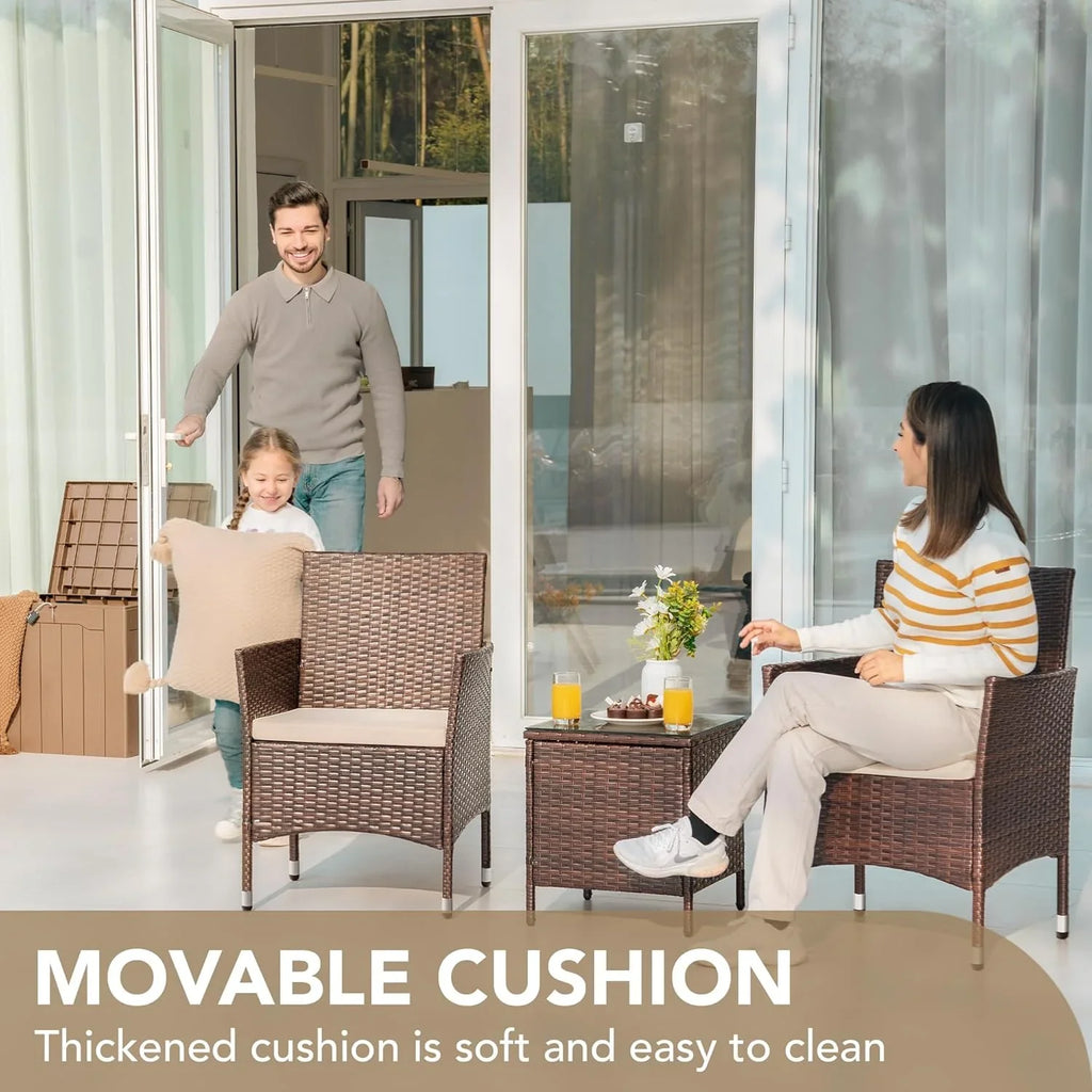 Ensemble de meubles de patio Devoko 3 pièces avec chaises en rotin synthétique