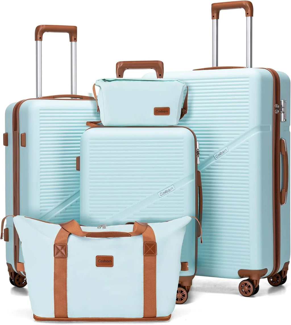 Ensemble de 5 valises à roulettes pivotantes, valises rigides en ABS avec serrure TSA, valise de voyage légère et étanche, unisexe, gris