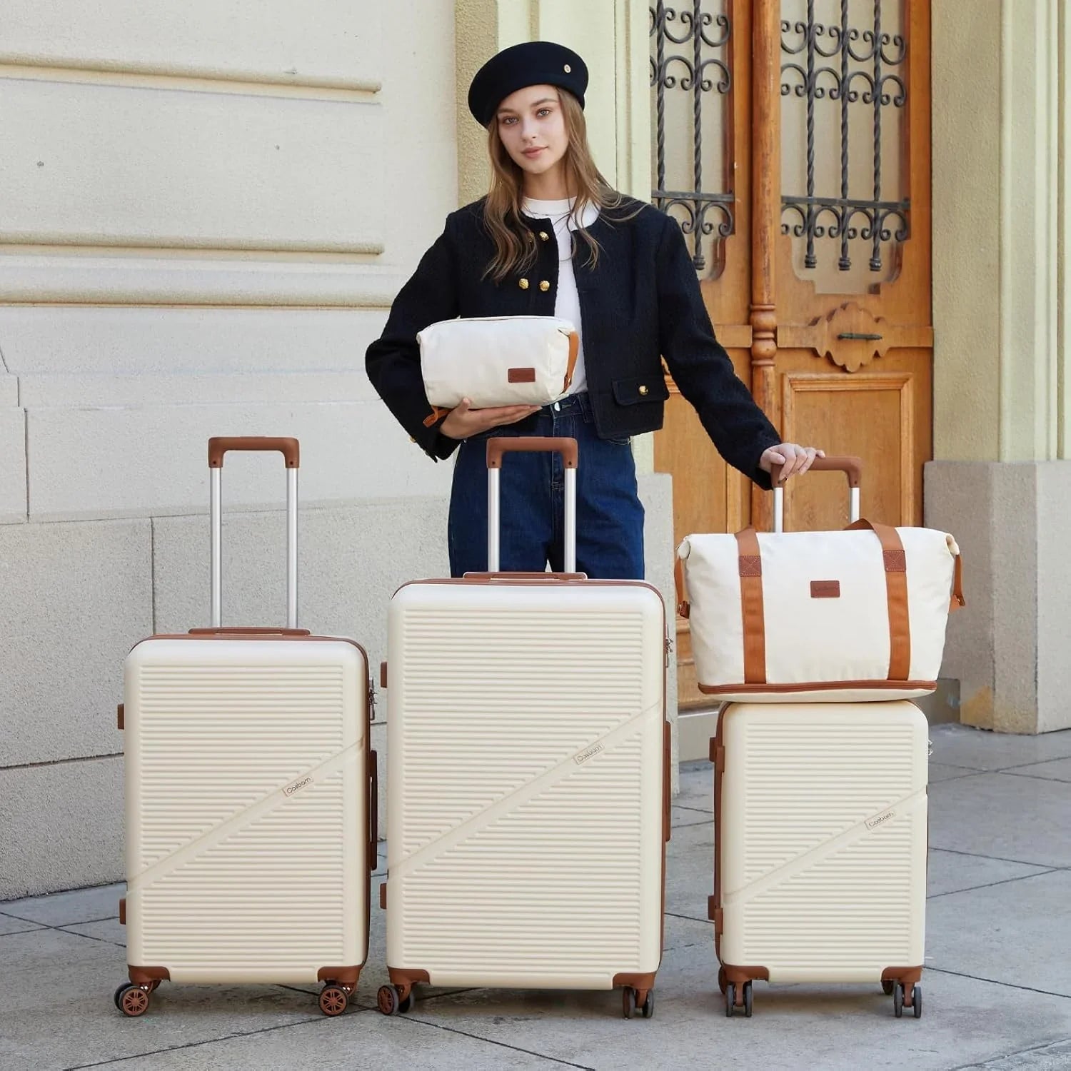 Ensemble de 5 valises à roulettes pivotantes, valises rigides en ABS avec serrure TSA, valise de voyage légère et étanche, unisexe, gris