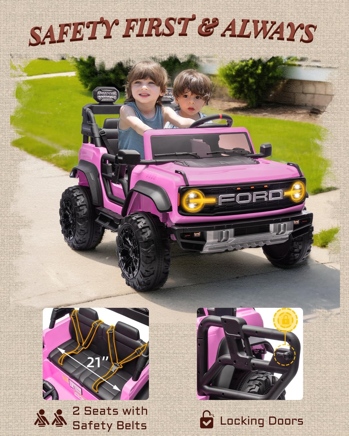 Camion rose pour enfants – Voiture électrique à piles