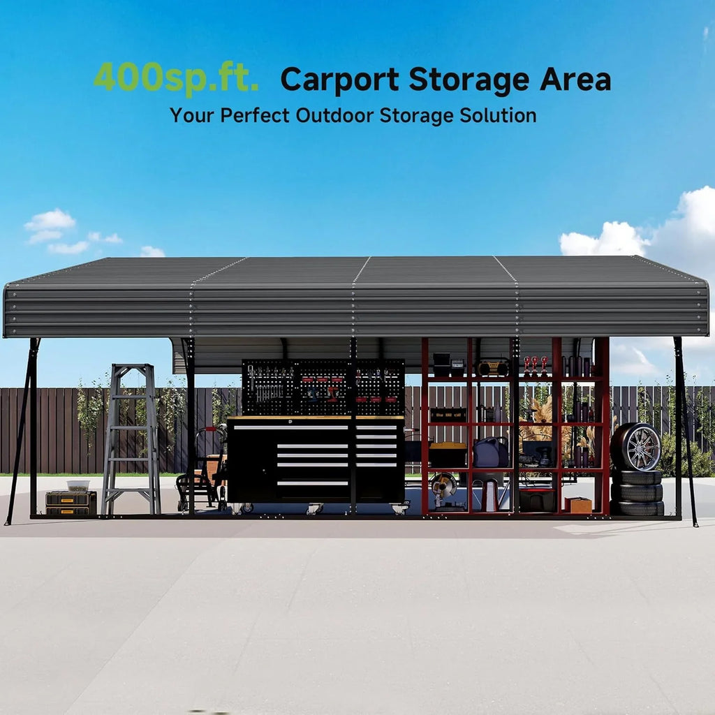 Abri d'auto en métal robuste de 10'x15', abri de garage extérieur avec cadre plus lourd