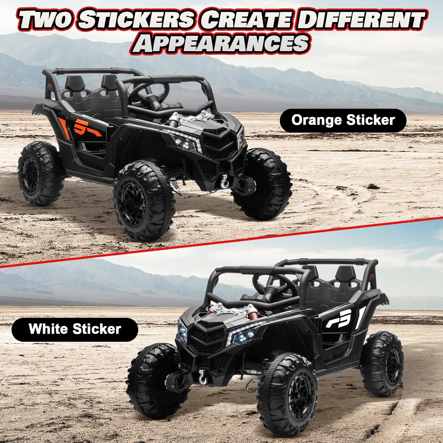 Voiture télécommandée pour enfants JOYRACER avec 4 moteurs de 150 W, amortisseurs, Bluetooth, lecteur MP3 et phares