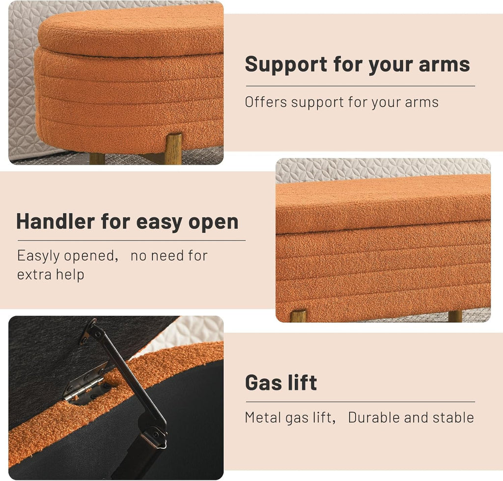 Tabouret de rangement moderne Furniliving, tabouret de bout de lit en bois massif Sherpa, tabouret rembourré tabouret d'intérieur