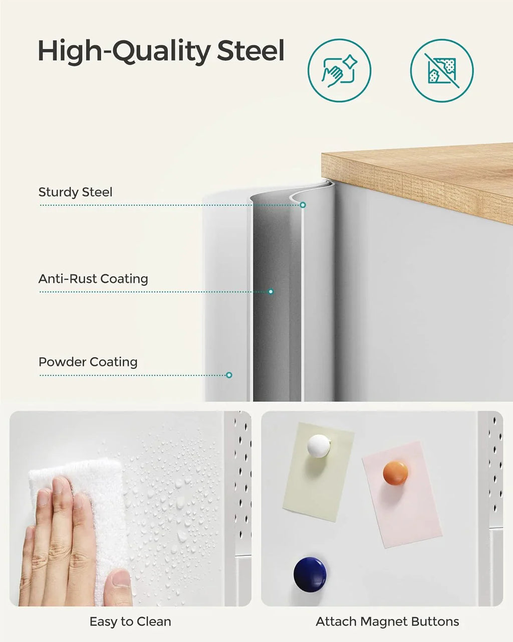 SONGMICS Meuble de rangement, armoire métallique, buffet avec 2 portes, 40 x 80 x 76 cm