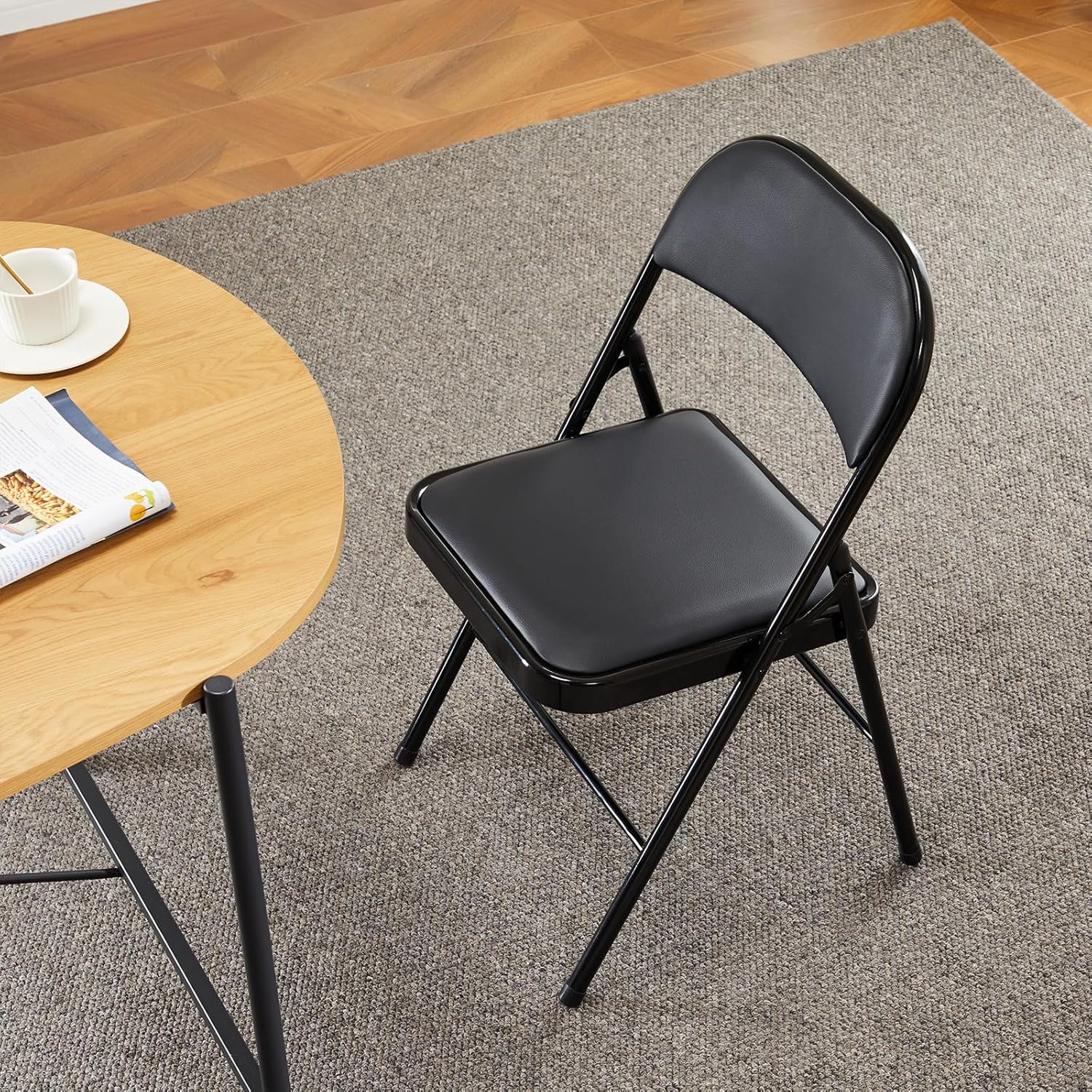 DUMOS Lot de 2 chaises pliantes rembourrées en cuir, siège commercial empilable portable pour intérieur et extérieur