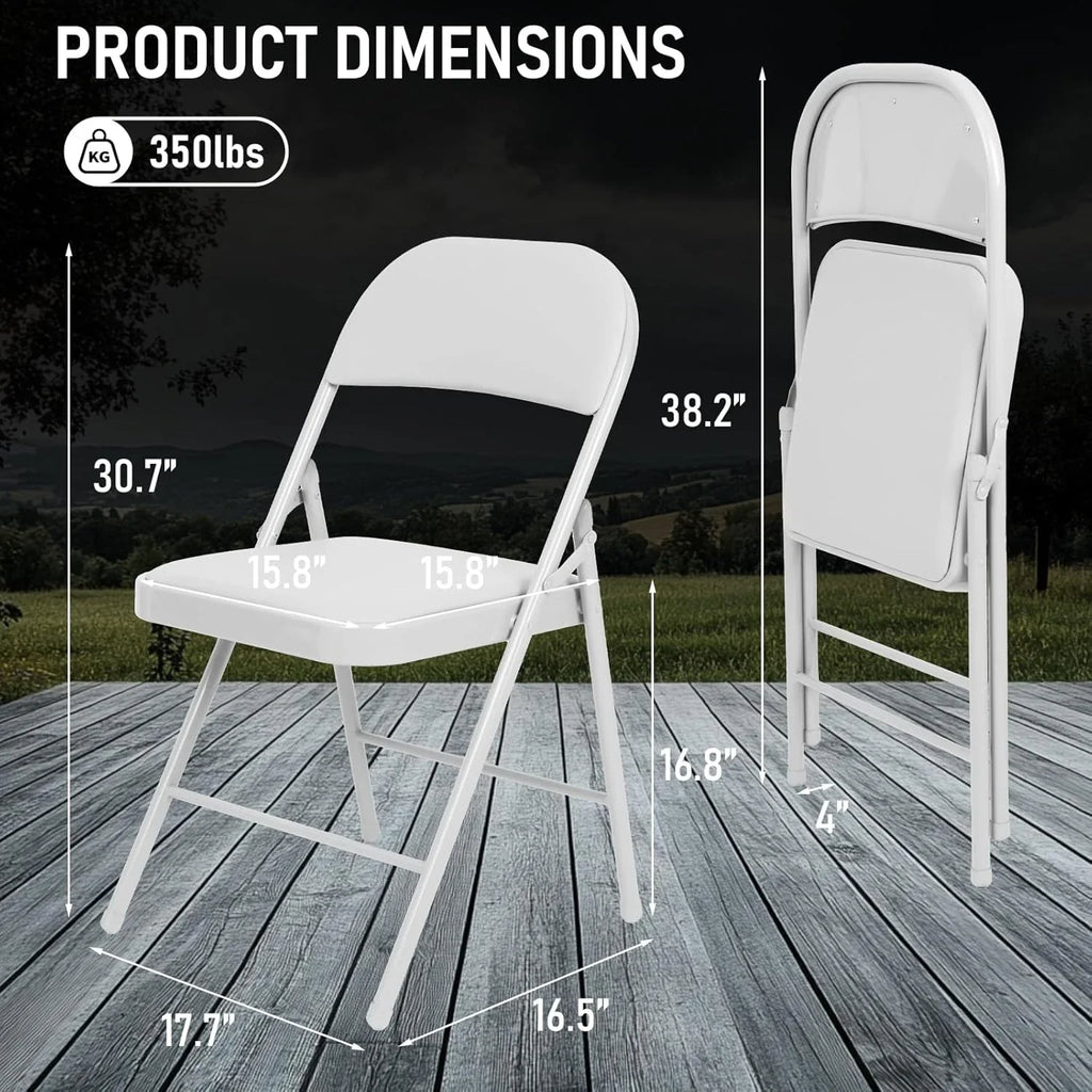 Lot de 6 chaises pliantes noires avec chaises en cuir pour événements intérieurs et extérieurs, chaises rembourrées pour bureau, mariage, fête