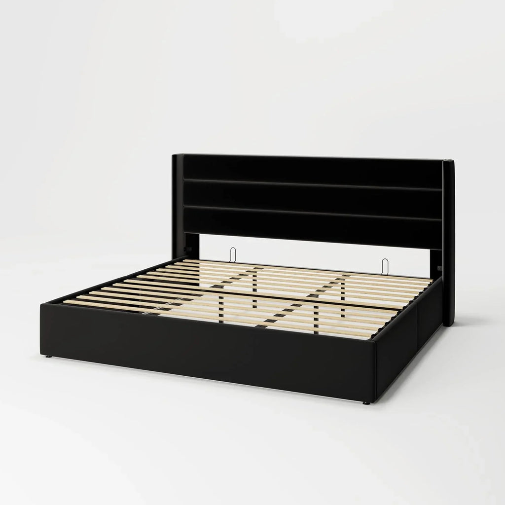 Lit queen-size relevable avec rangement Allewie, tête de lit à oreilles moderne et support hydraulique