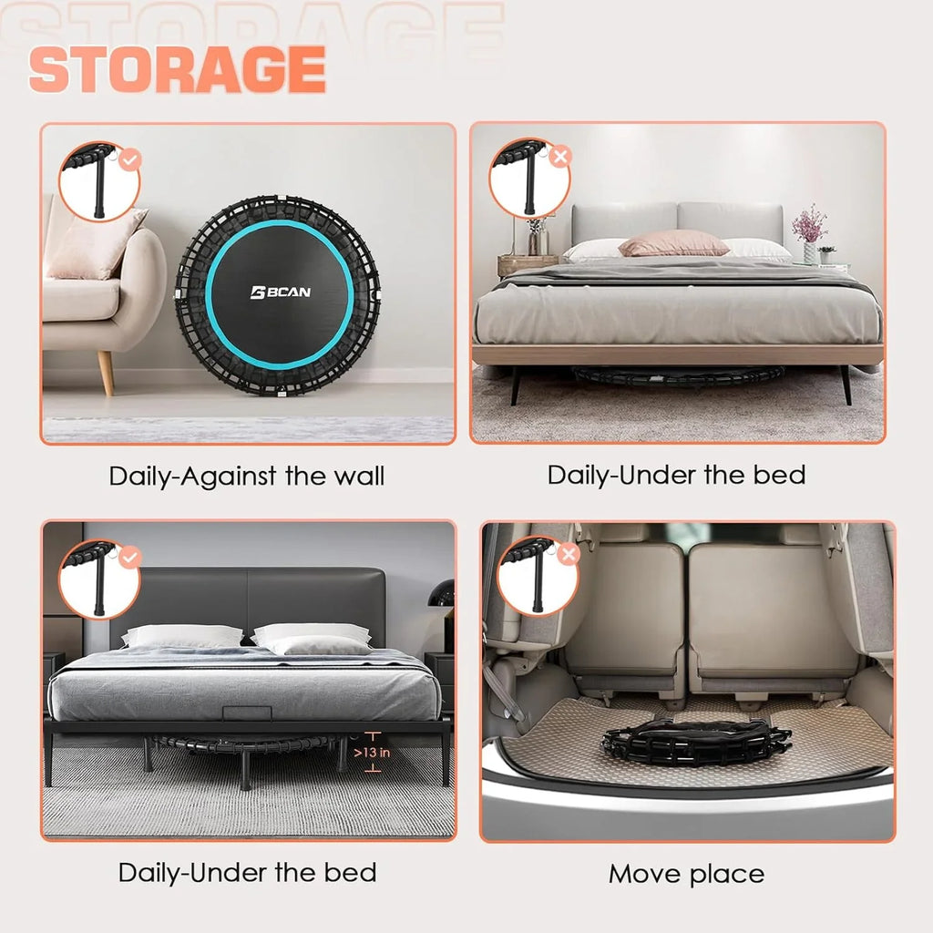 Mini-trampoline pliable BCAN 450/550 lb, trampoline de fitness 40"/48" stable et silencieux