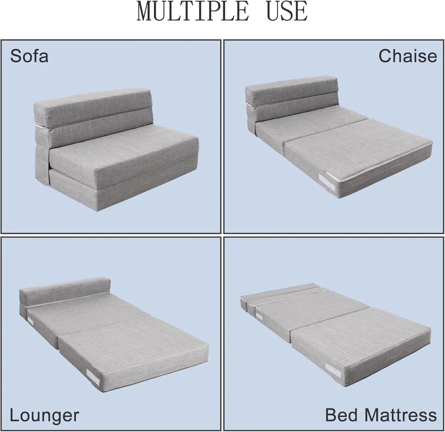 Canapé-lit gigogne de 60 pouces, canapé en mousse à mémoire de forme avec 2 oreillers, lit futon, lit d'appoint et canapé-lit,