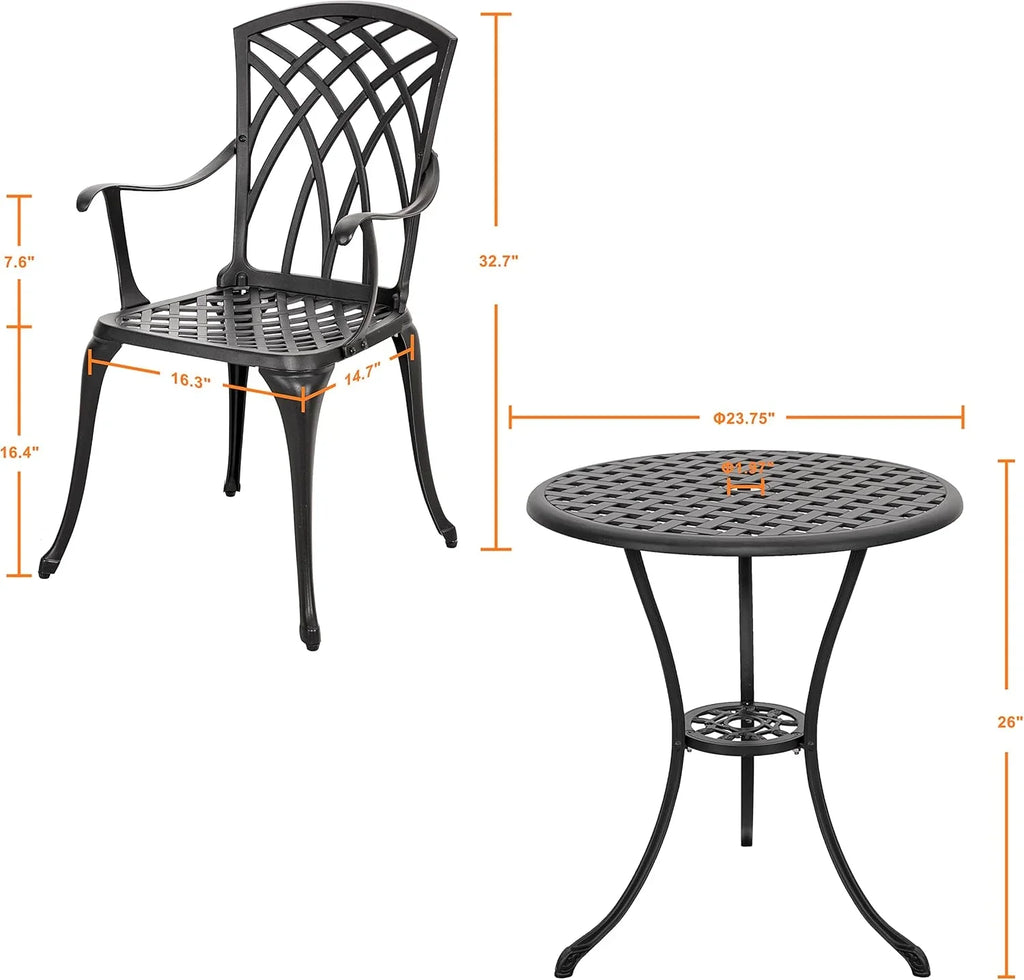 Ensemble bistro NUU GARDEN 3 pièces pour patio extérieur en aluminium moulé Ensemble table et chaises de patio