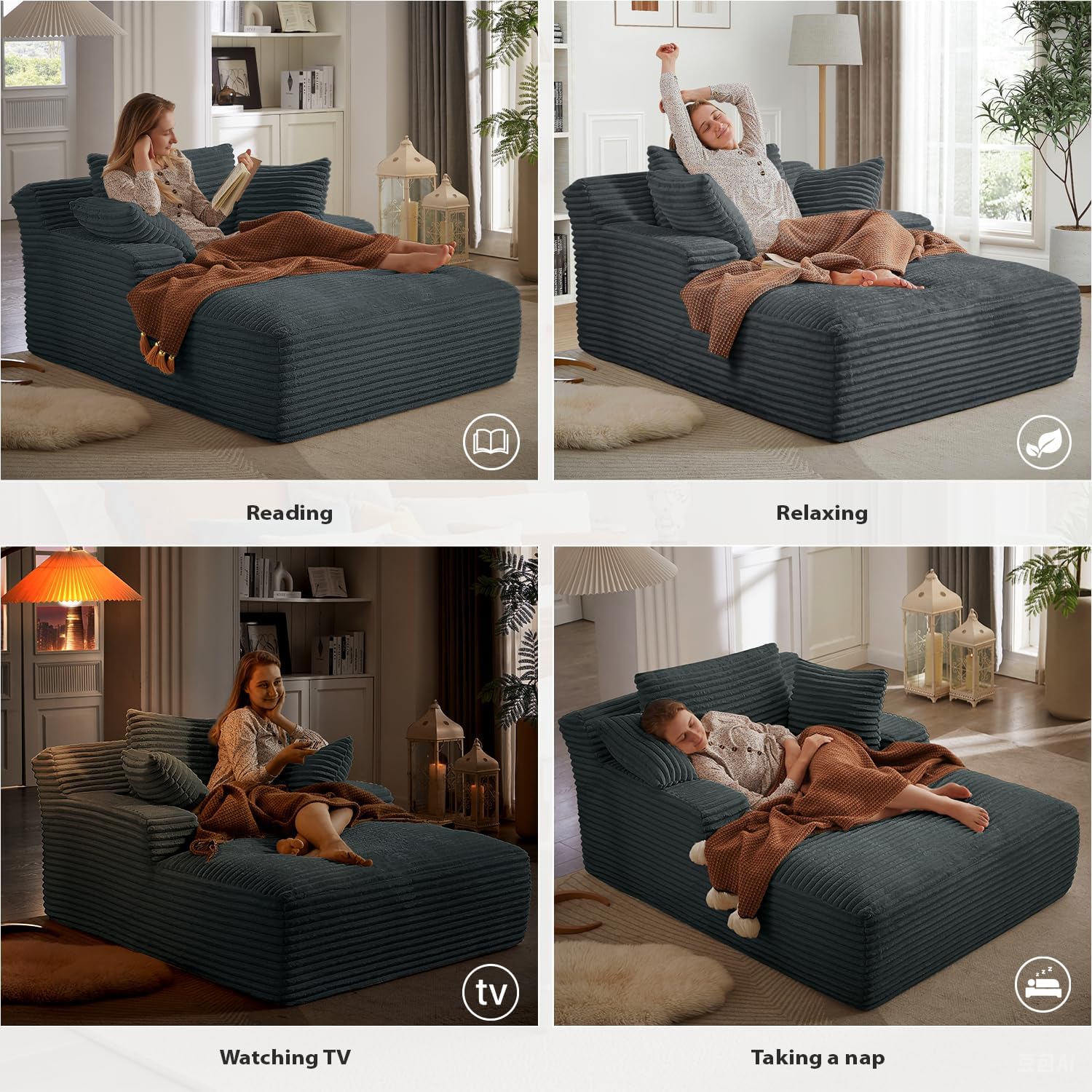 Fauteuil inclinable d'intérieur de 50 pouces, canapé-lit surdimensionné en velours côtelé, fauteuil de lecture à couchage profond, canapé nuage, canapé de salon