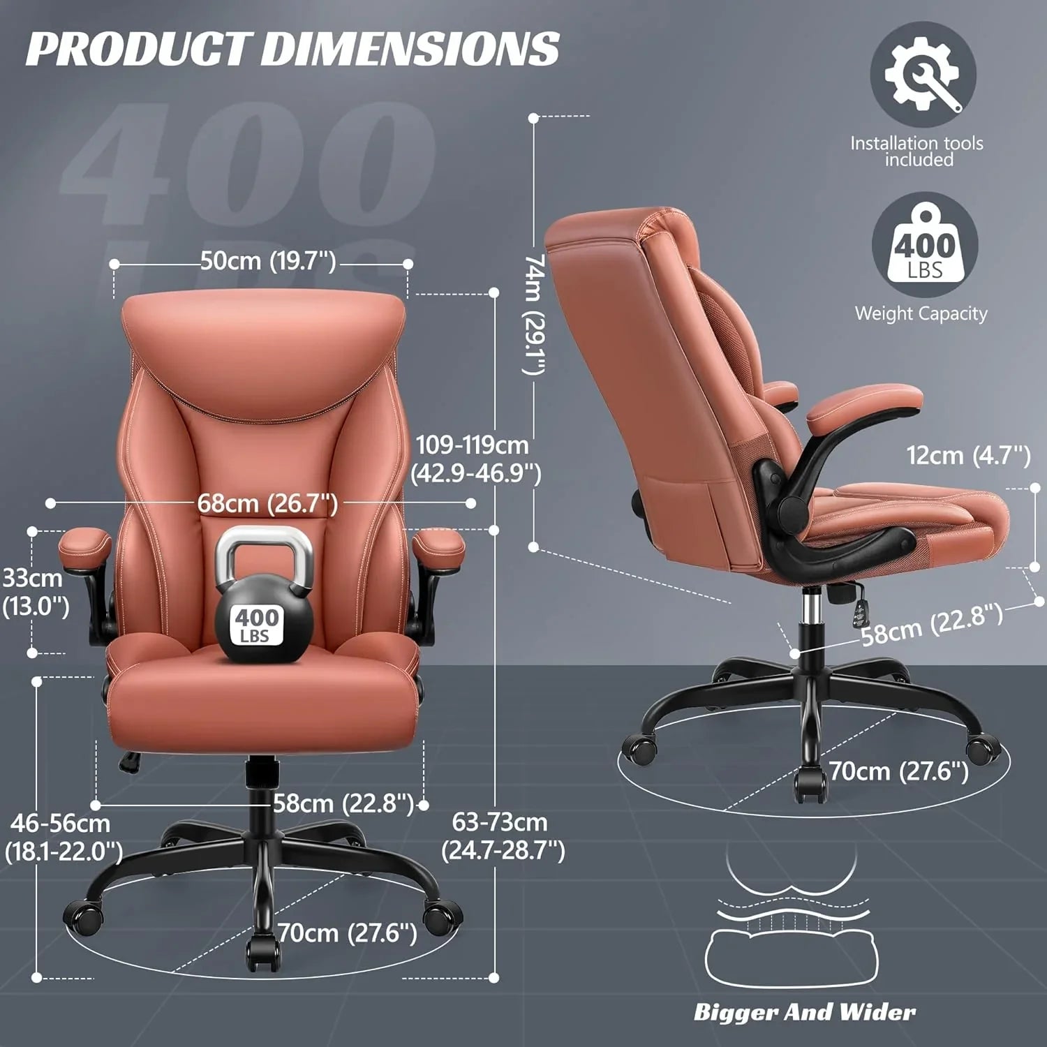 Chaise de bureau pivotante à pieds hauts, en cuir respirant, avec support lombaire