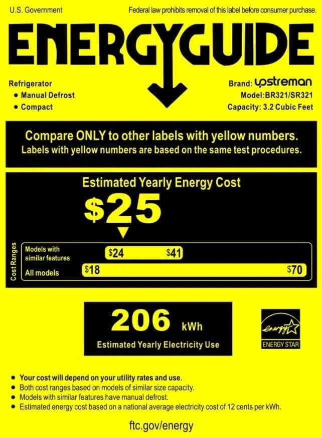 Mini-réfrigérateur Upstreman de 3,2 pieds cubes avec congélateur, mini-réfrigérateur à une porte, réfrigérateur de dortoir