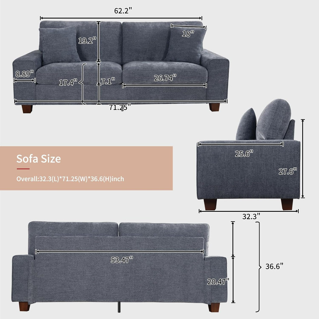 Canapé double de salon DOPEDIO, fauteuil en chenille, amovible, structure en bois massif