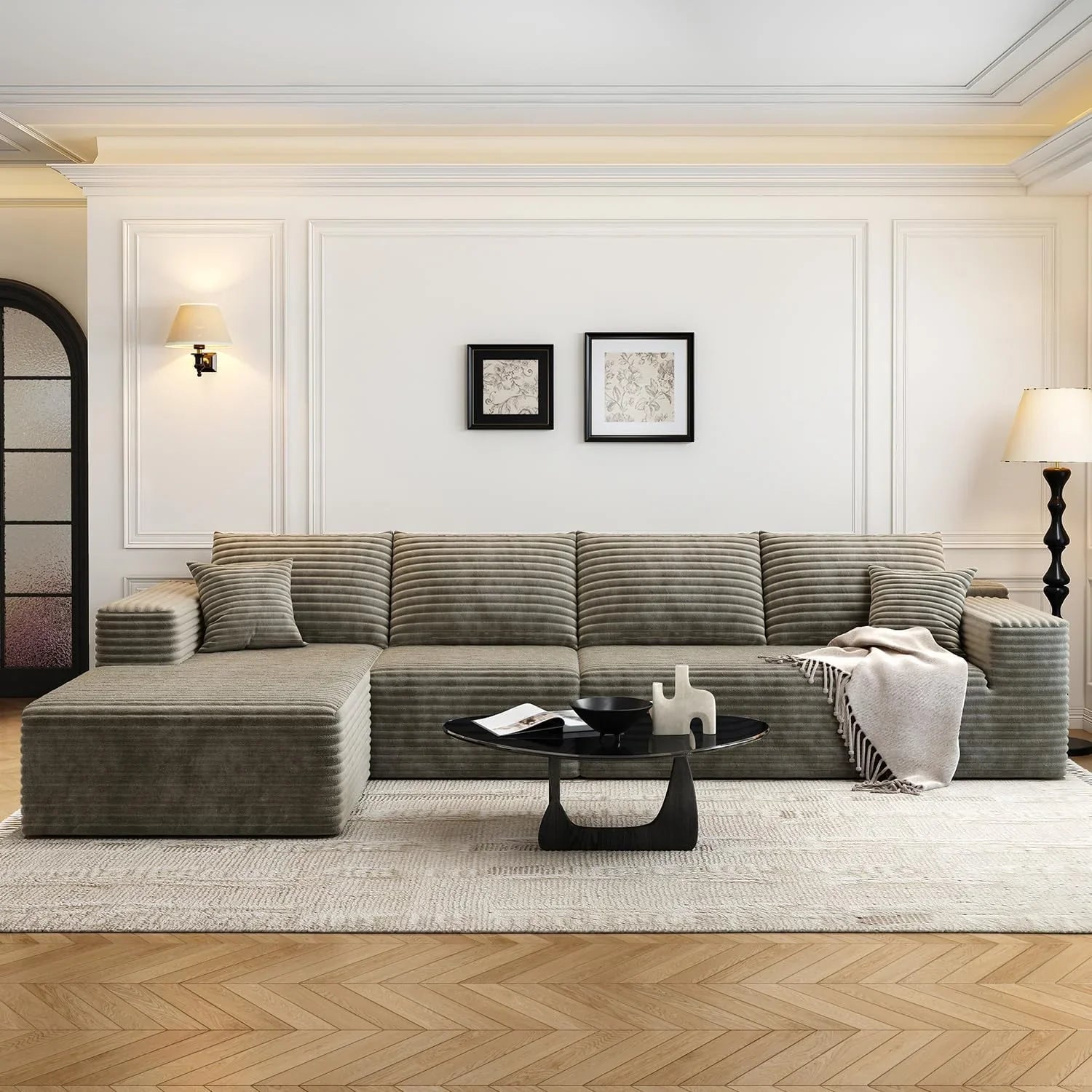 Canapé modulaire sectionnel Cloud de 107,5 pouces avec chaise longue en L, canapé rembourré minimaliste moderne, canapé d'angle à assise profonde