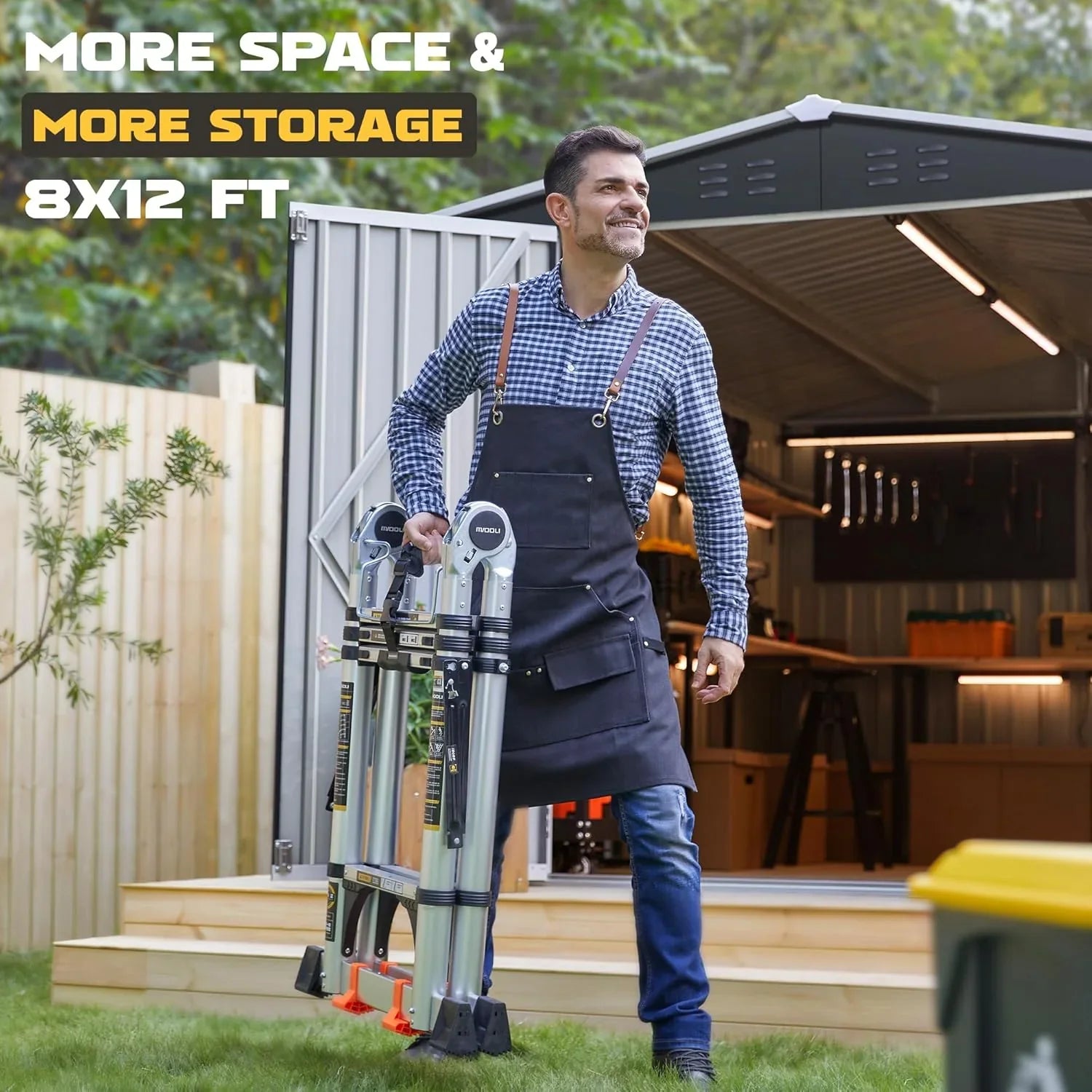 Abri de jardin extérieur Polar Aurora 8 x 12 pi, abri de jardin en métal avec structure modernisée, abris à outils pour jardin, terrasse, pelouse, noir