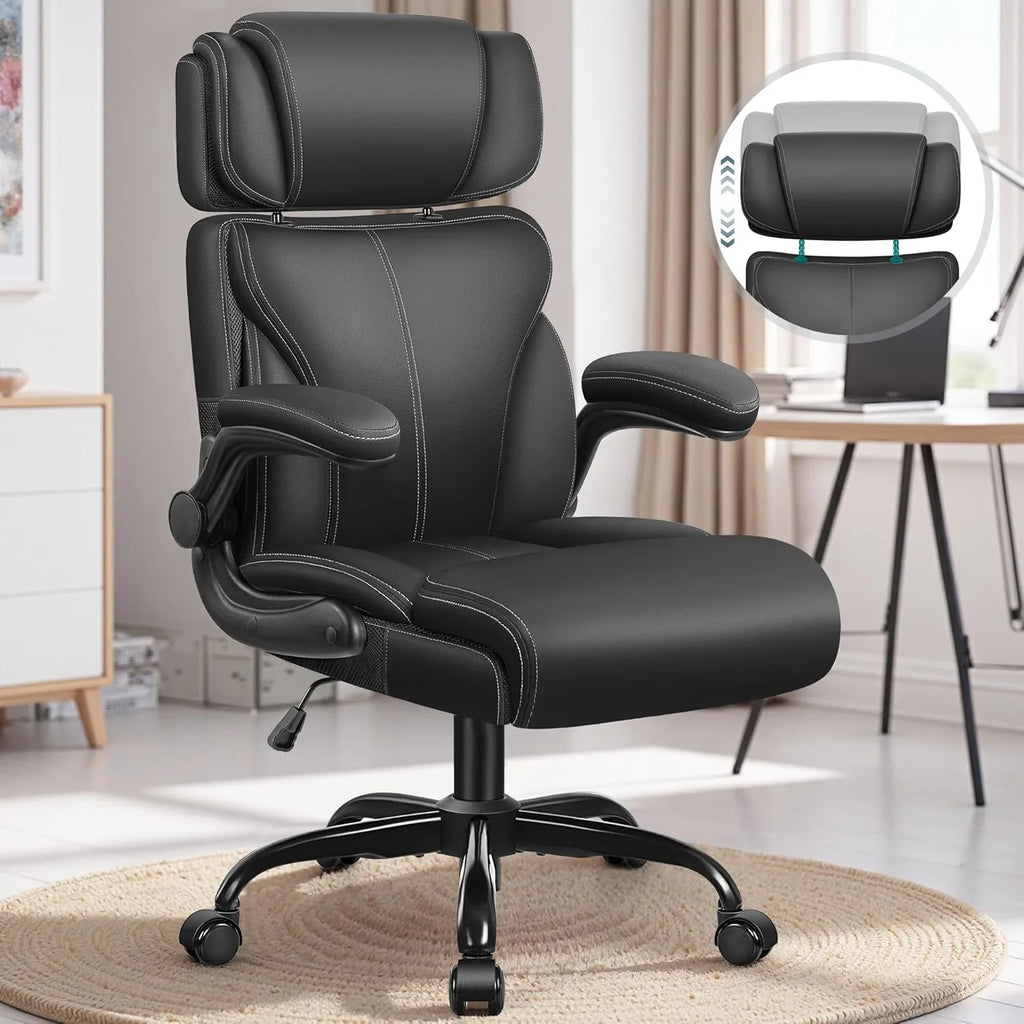 Chaise de bureau pivotante à pieds hauts, en cuir respirant, avec support lombaire