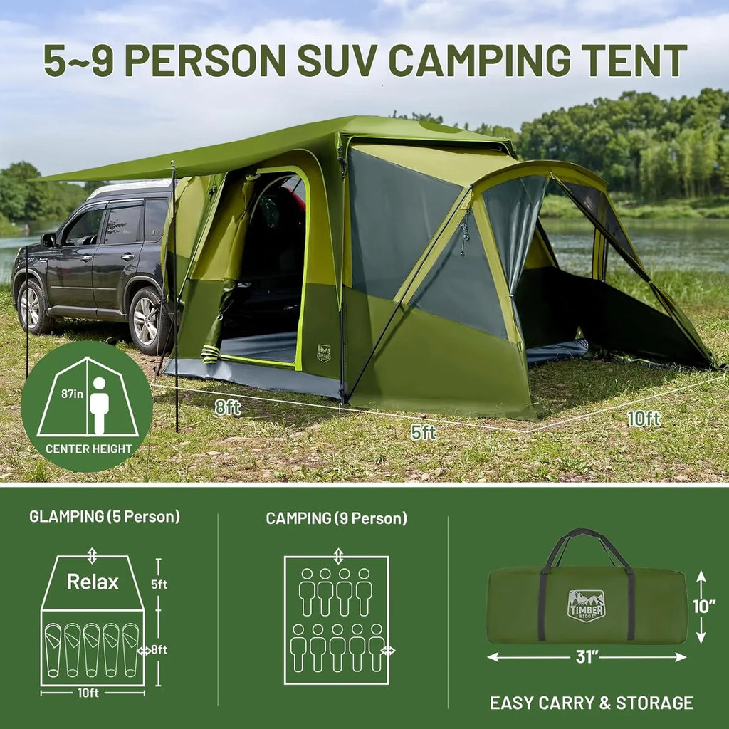 Tente SUV Timber Ridge 5 à 9 personnes avec porche et auvent pour camping familial