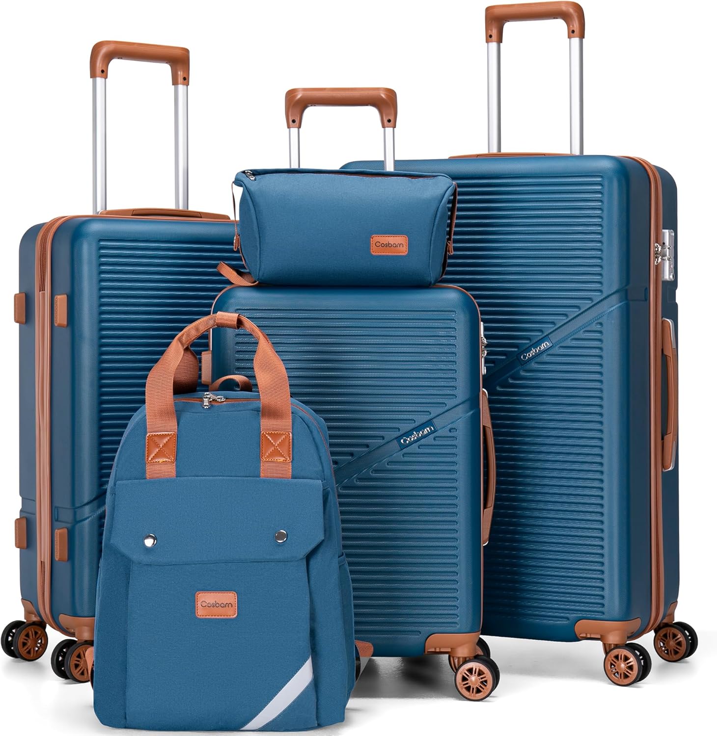 Ensemble de 5 valises à roulettes pivotantes, valises rigides en ABS avec serrure TSA, valise de voyage légère et étanche, unisexe, gris