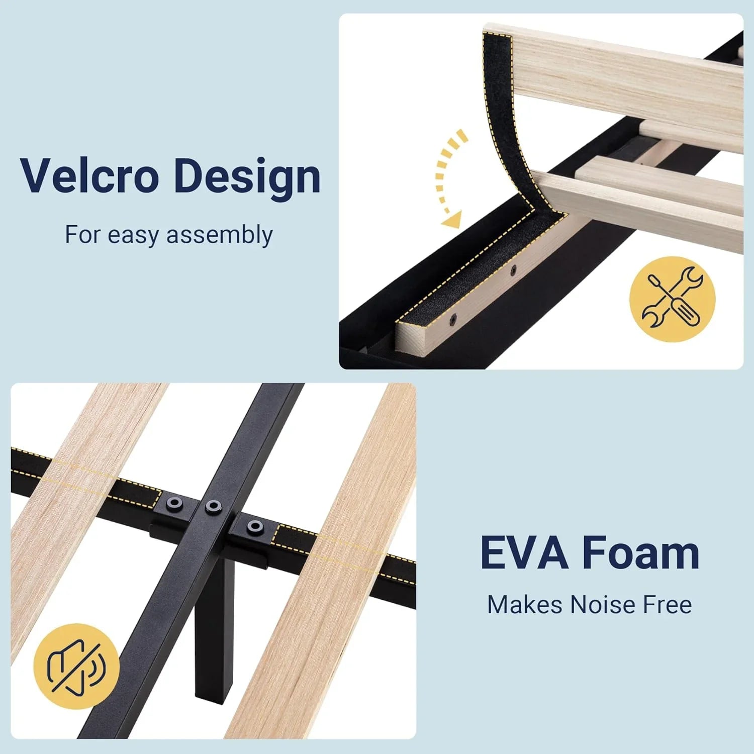 Cadre de lit plateforme Allewie Queen Size avec tête de lit rembourrée en tissu et support à lattes en bois, sommier entièrement rembourré (pas besoin de sommier)