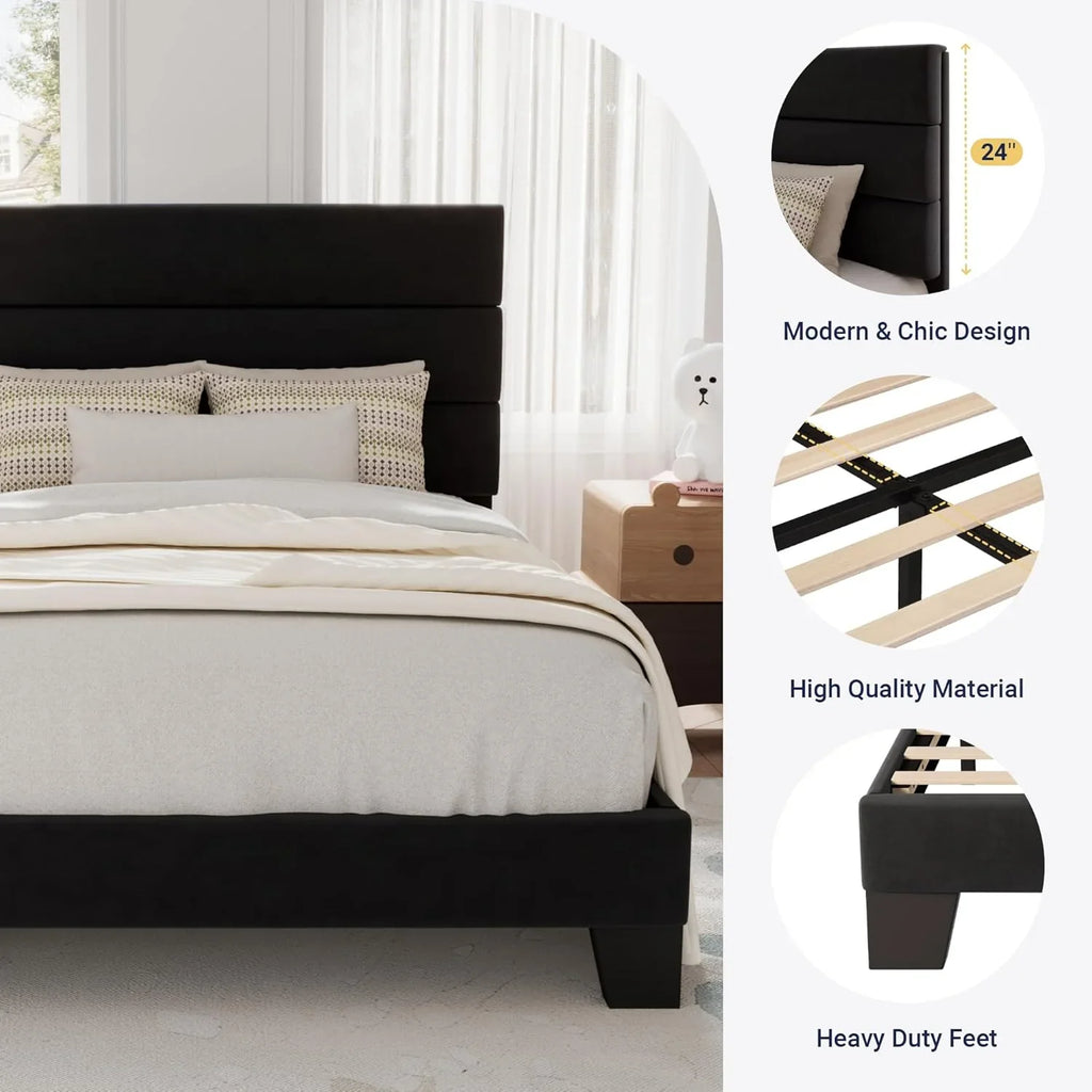 Cadre de lit plateforme Allewie King size avec tête de lit et planches rembourrées en velours