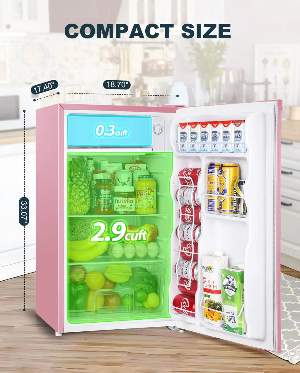 Mini-réfrigérateur Upstreman de 3,2 pieds cubes avec congélateur, mini-réfrigérateur à une porte, réfrigérateur de dortoir
