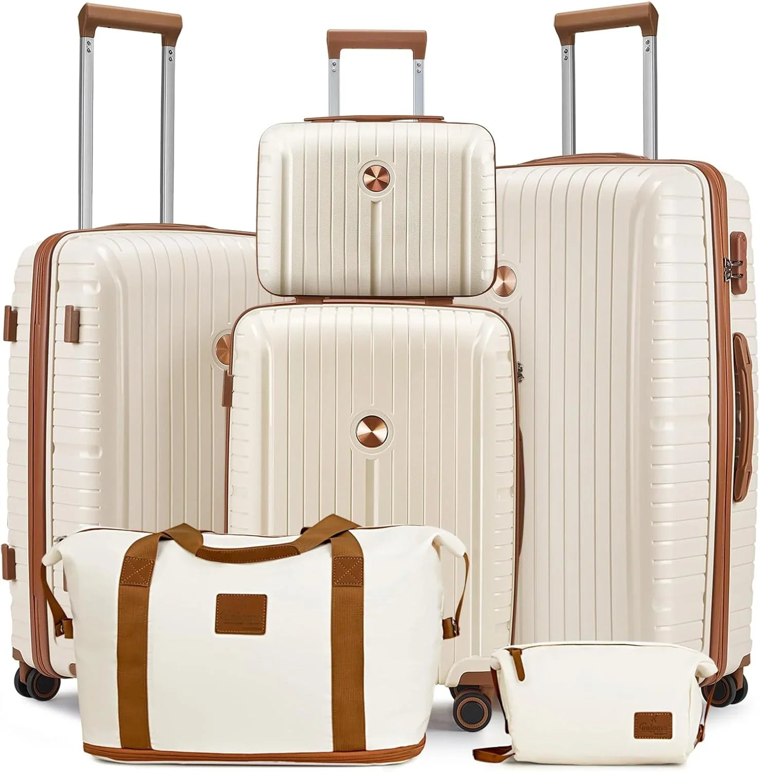 Ensemble de 5 valises de voyage légères à coque rigide en PP avec deux roulettes pivotantes et serrure TSA