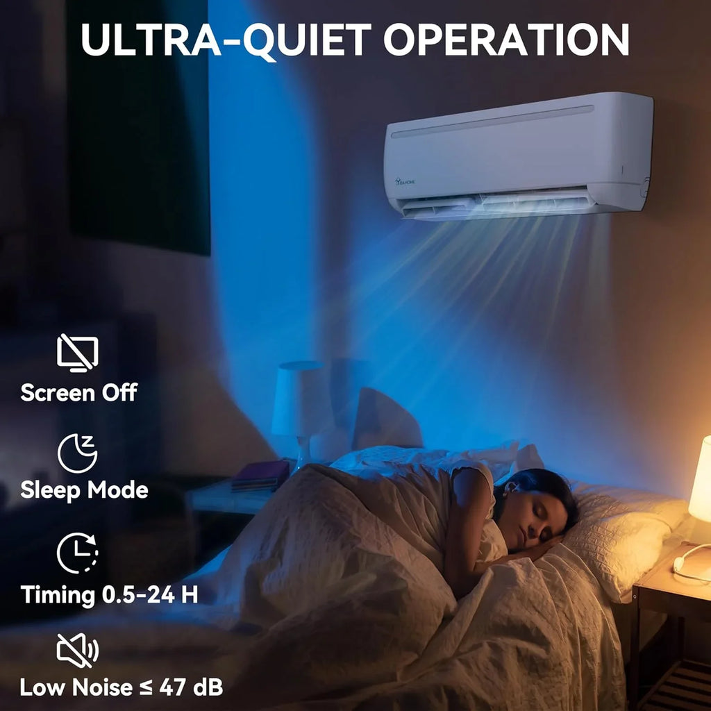 Climatiseur mini-split de 12 000 BTU avec pompe à chaleur, Wi-Fi, 20 SEER2, 115 V, sans conduit, refroidissement jusqu'à 750 pi².