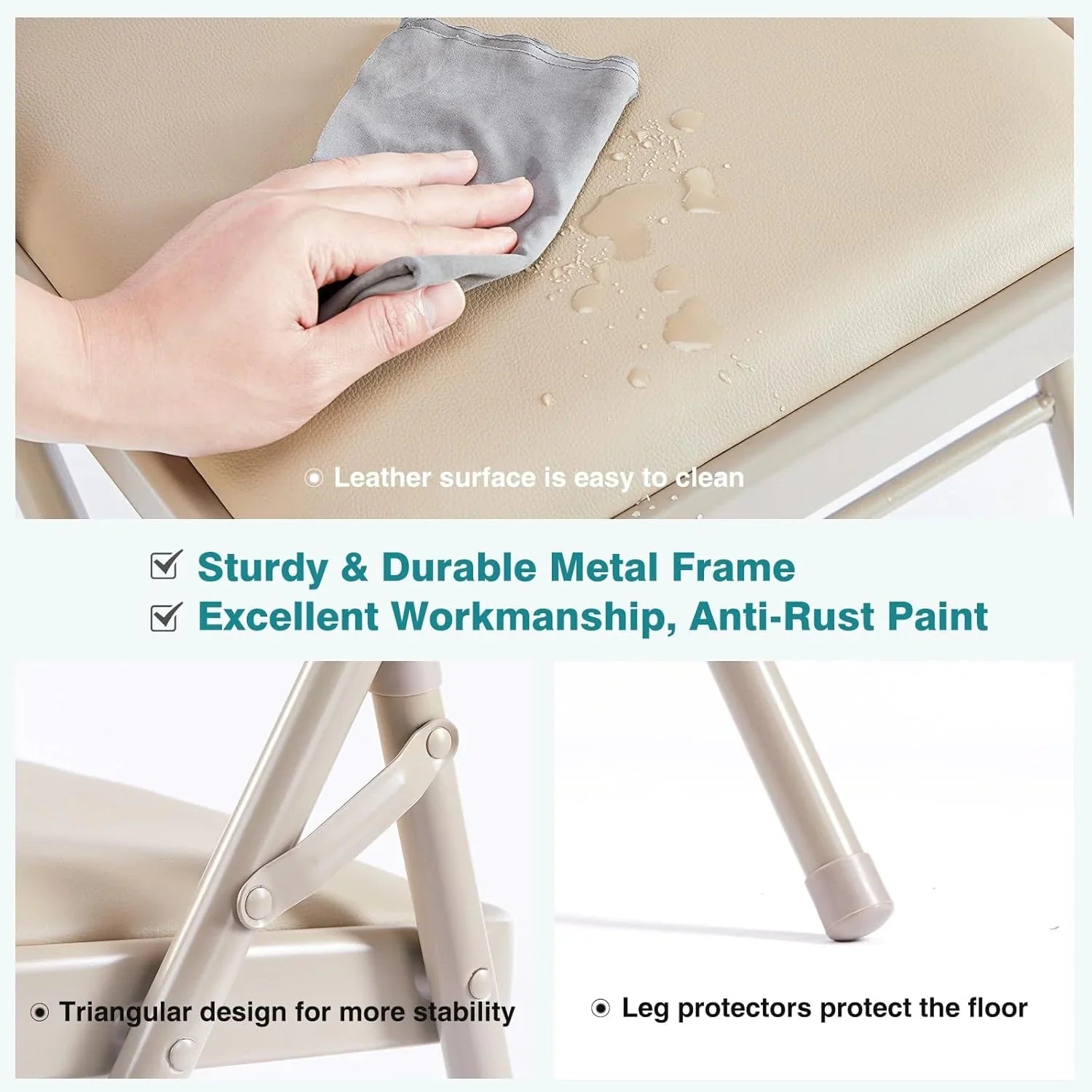 DUMOS Lot de 2 chaises pliantes rembourrées en cuir, siège commercial empilable portable pour intérieur et extérieur