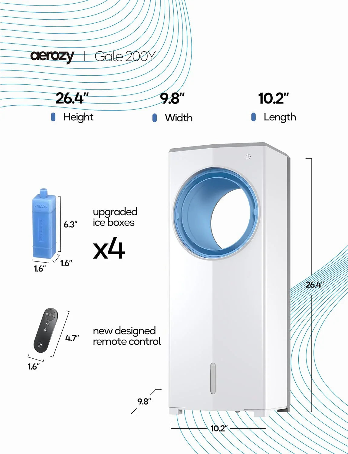 Climatiseur portatif sans fenêtre, petit refroidisseur d'air par évaporation de 26,3 pouces pour pièces sans fenêtre