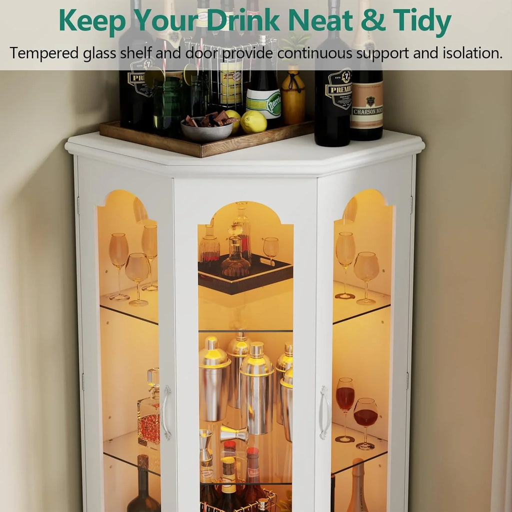 Armoire à vin d'angle avec éclairage LED, grande armoire à vin moderne, armoire de rangement à vin pour bar à domicile