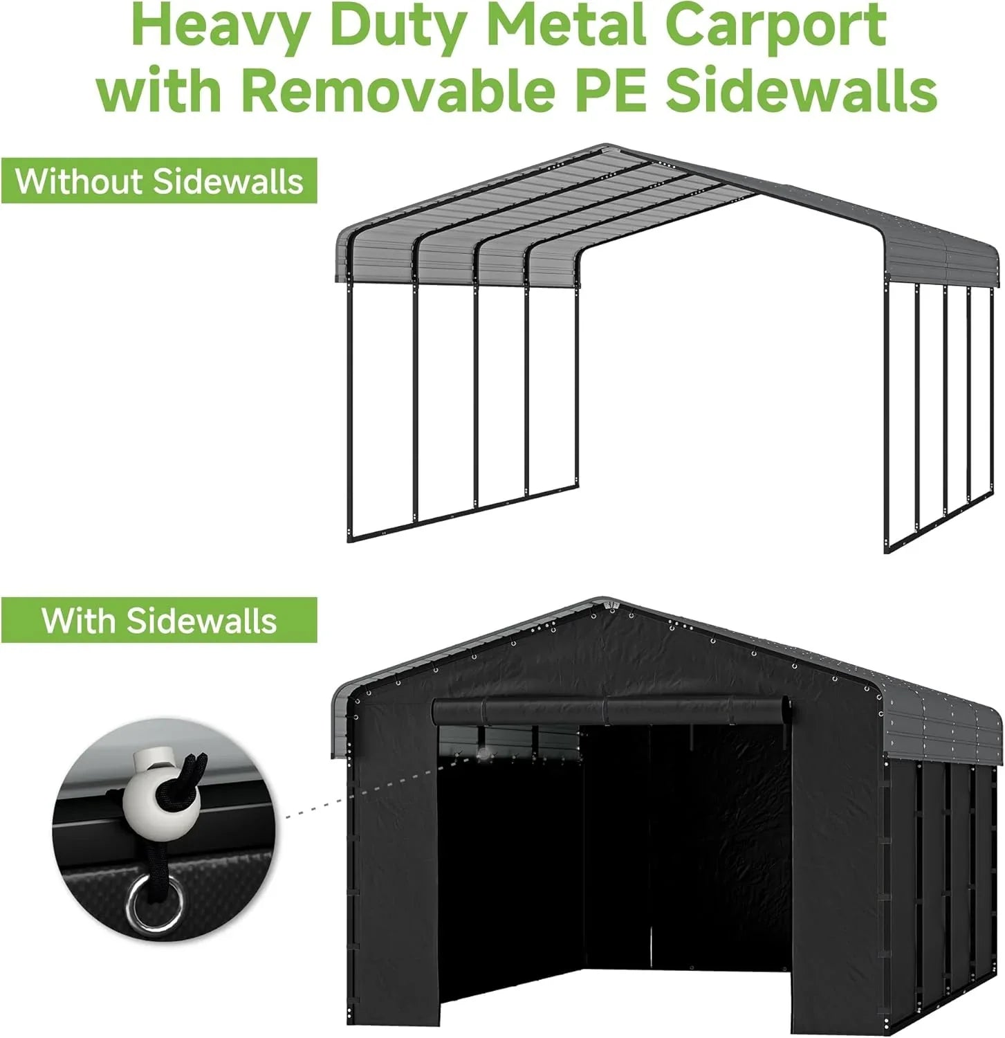 Abri d'auto en métal robuste de 10'x15', abri de garage extérieur avec cadre plus lourd