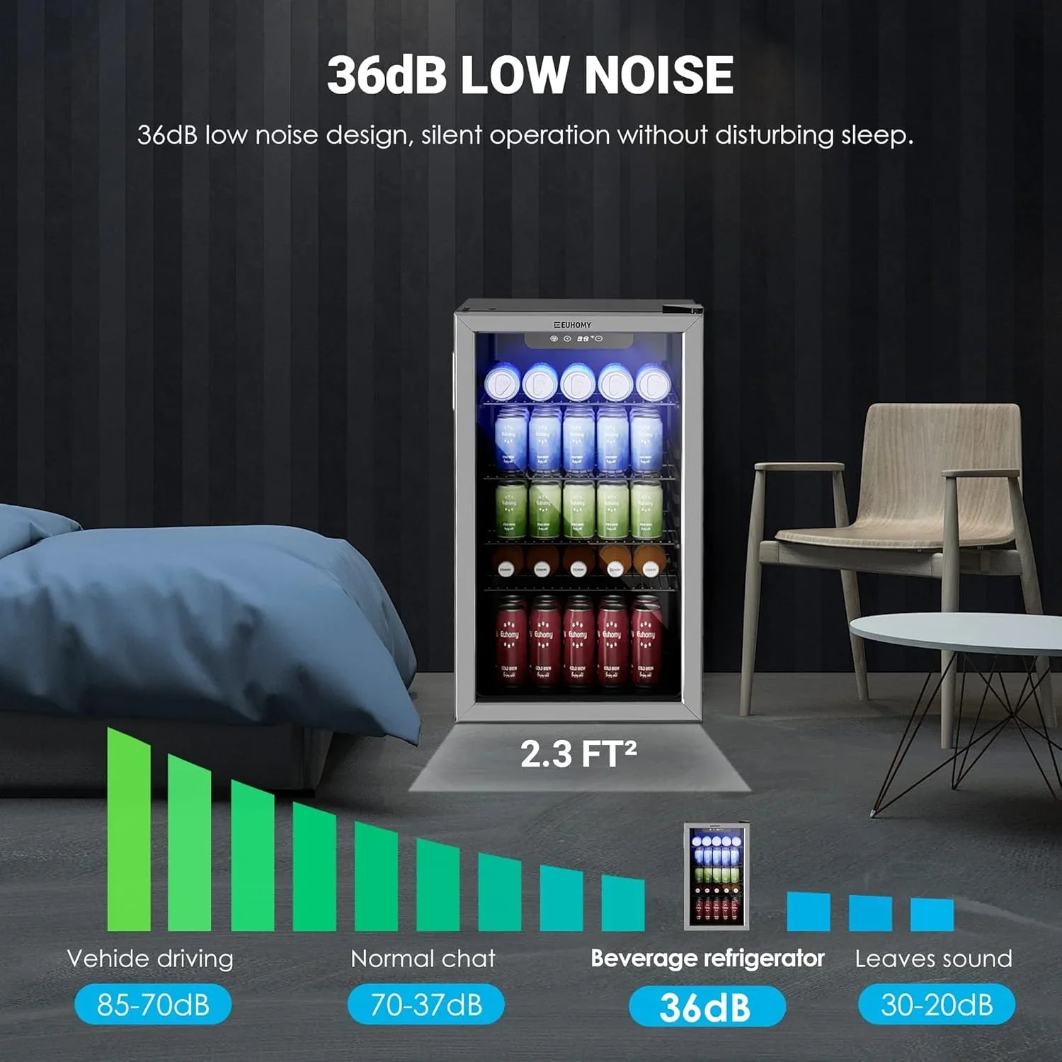 Réfrigérateur à boissons EUHOMY, mini-réfrigérateur 130 canettes avec porte vitrée pour soda, bière ou vin, refroidisseur de boissons pour la maison et le bureau