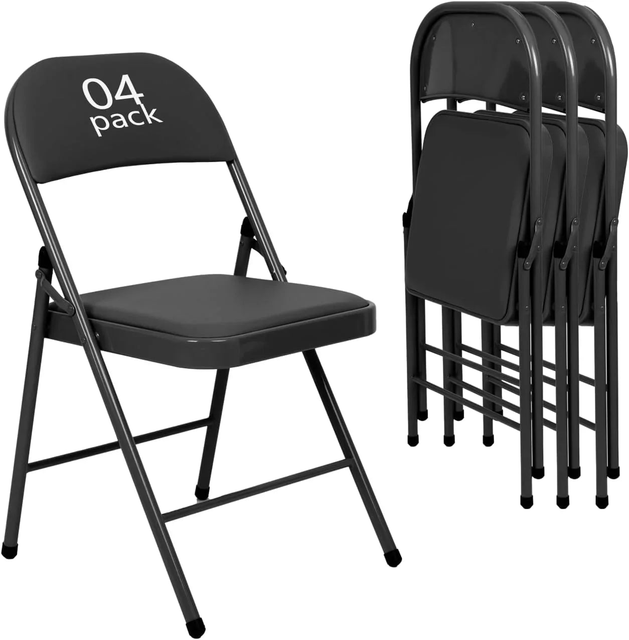 Lot de 6 chaises pliantes noires avec chaises en cuir pour événements intérieurs et extérieurs, chaises rembourrées pour bureau, mariage, fête