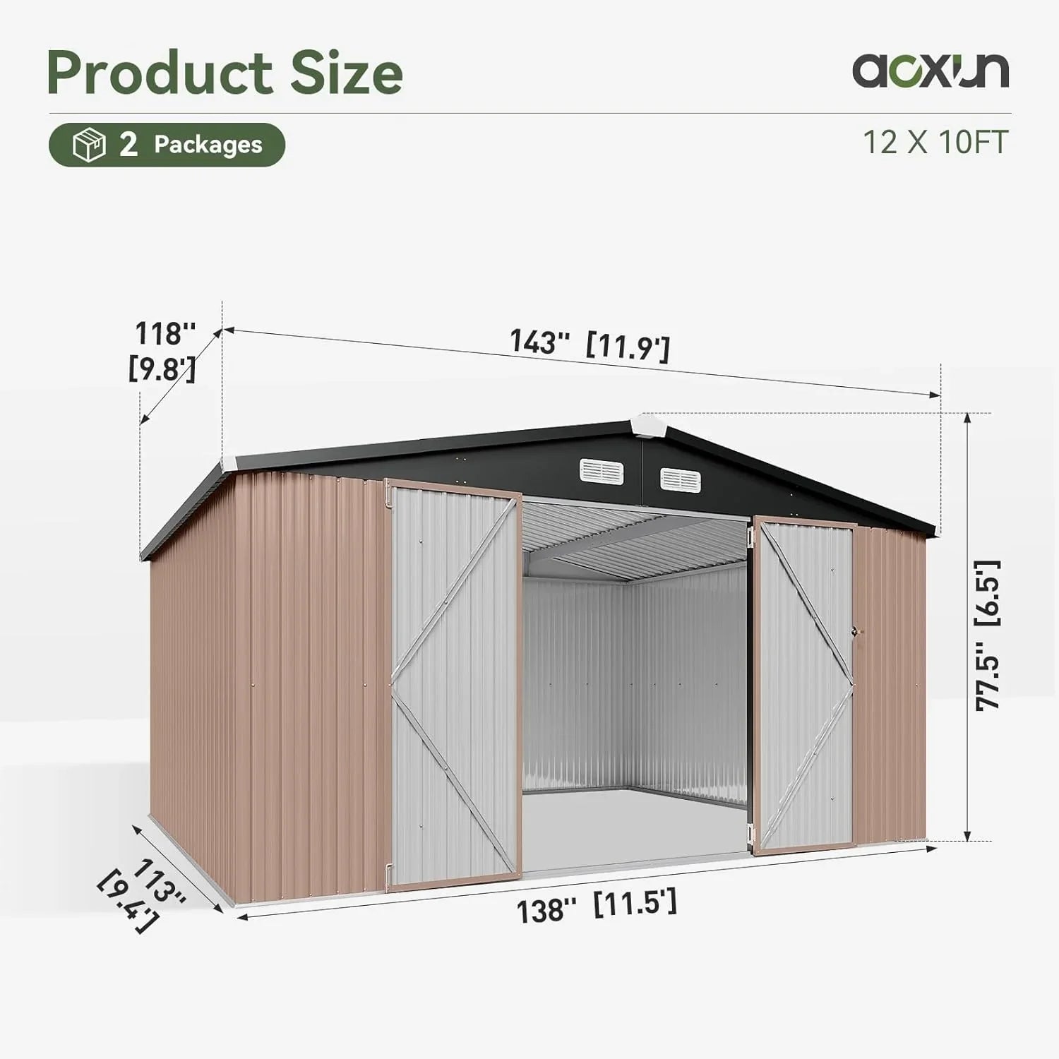 Abri de jardin en métal Aoxun 3,6 x 3 m, abri de jardin extérieur étanche, abri de jardin multifonctionnel en acier avec porte et serrure