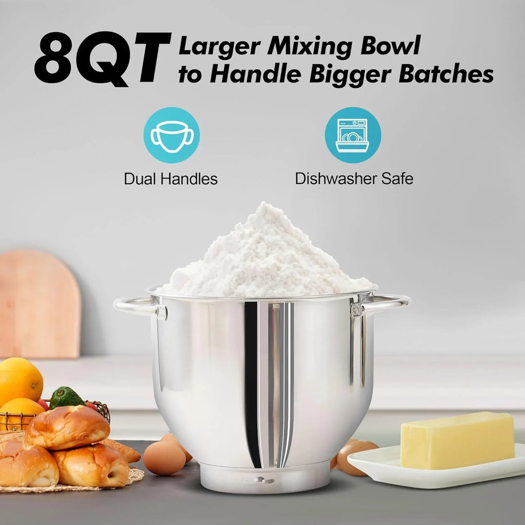 Batteur sur socle Aucma, 6,5 pintes, 660 W, 6 vitesses, tête inclinable, batteur électrique de cuisine avec crochet pétrisseur