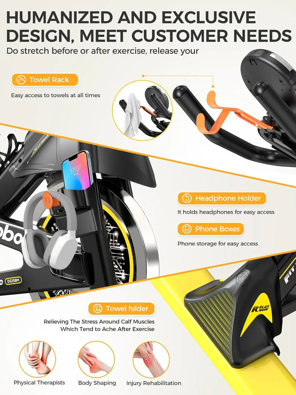 Vélo d'appartement Pooboo, résistance/frein magnétique réglable, transmission par courroie silencieuse