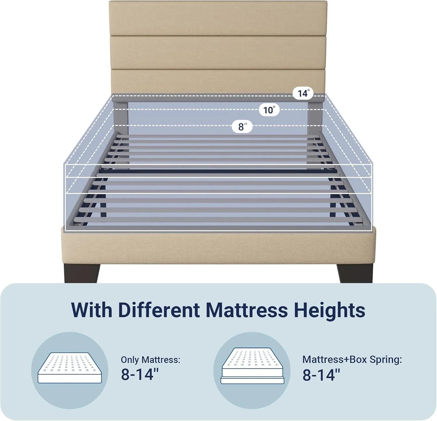 Cadre de lit plateforme Allewie Queen Size avec tête de lit rembourrée en tissu et support à lattes en bois, sommier entièrement rembourré (pas besoin de sommier)