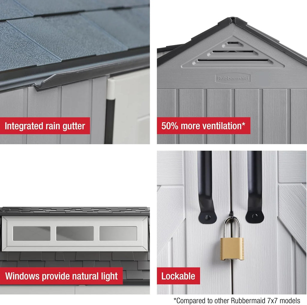 Abri de jardin extérieur en résine Rubbermaid avec plancher, 7 x 7 pi, résistant aux intempéries