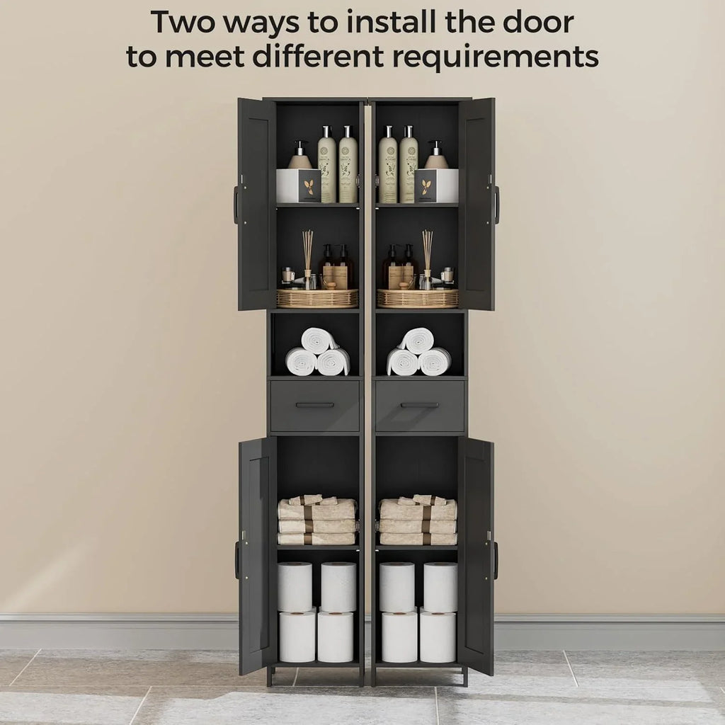 Meuble de rangement de salle de bain Homhedy de 67 po de hauteur avec 2 portes de grange et 1 tiroir