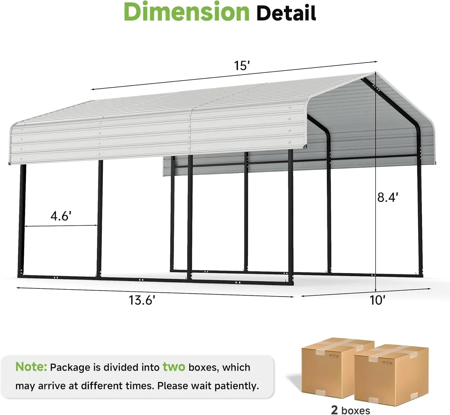 Abri d'auto en métal robuste de 10'x15', abri de garage extérieur avec cadre plus lourd