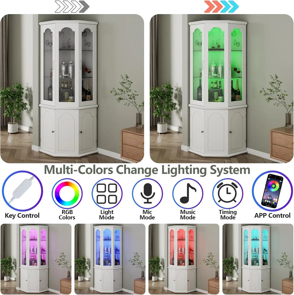 Armoire à vin d'angle avec éclairage LED, grande armoire à vin moderne, armoire de rangement à vin pour bar à domicile