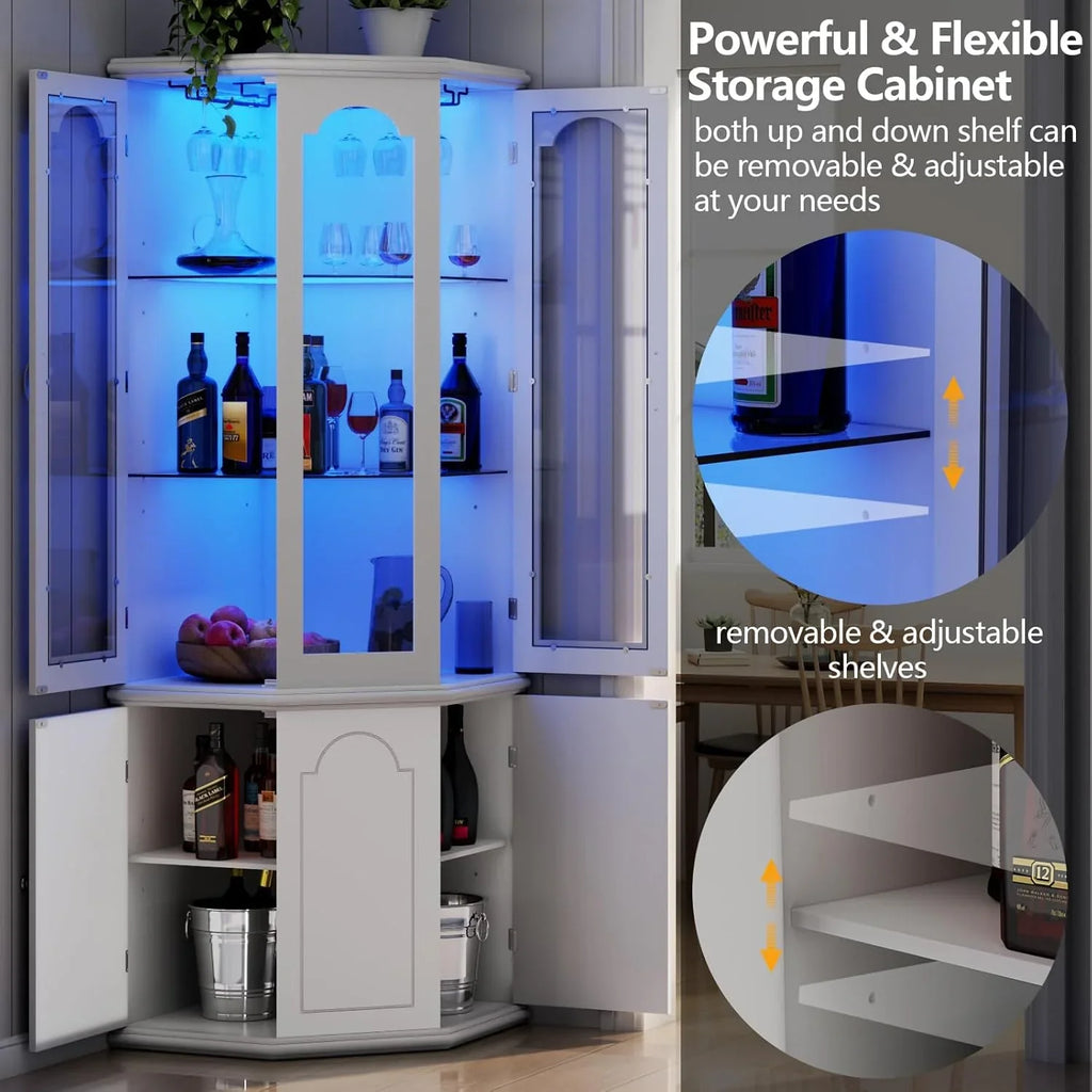 Armoire à vin d'angle avec éclairage LED, grande armoire à vin moderne, armoire de rangement à vin pour bar à domicile