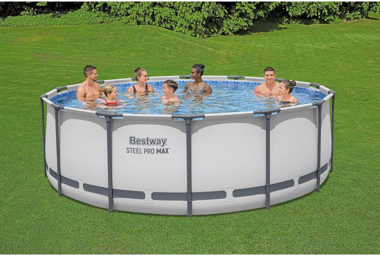 Piscine hors sol extérieure ronde Steel Pro MAX de 4,2 m x 122 cm avec cadre métallique et pompe de filtration de 1 000 litres, échelle et bâche