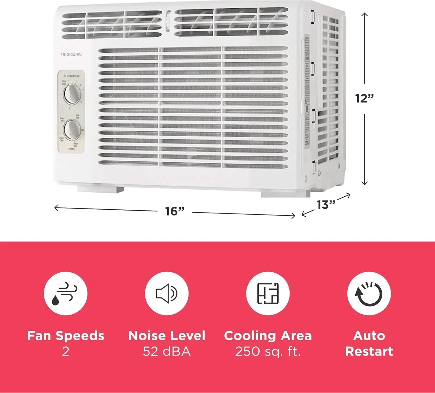 Climatiseur de fenêtre Frigidaire 5 000 BTU avec télécommande, refroidit jusqu'à 150 pi², fonctionnement silencieux