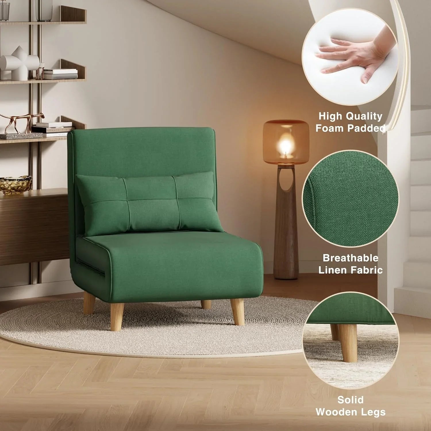 Fauteuil-lit 3 en 1, canapé-lit futon convertible avec dossier réglable