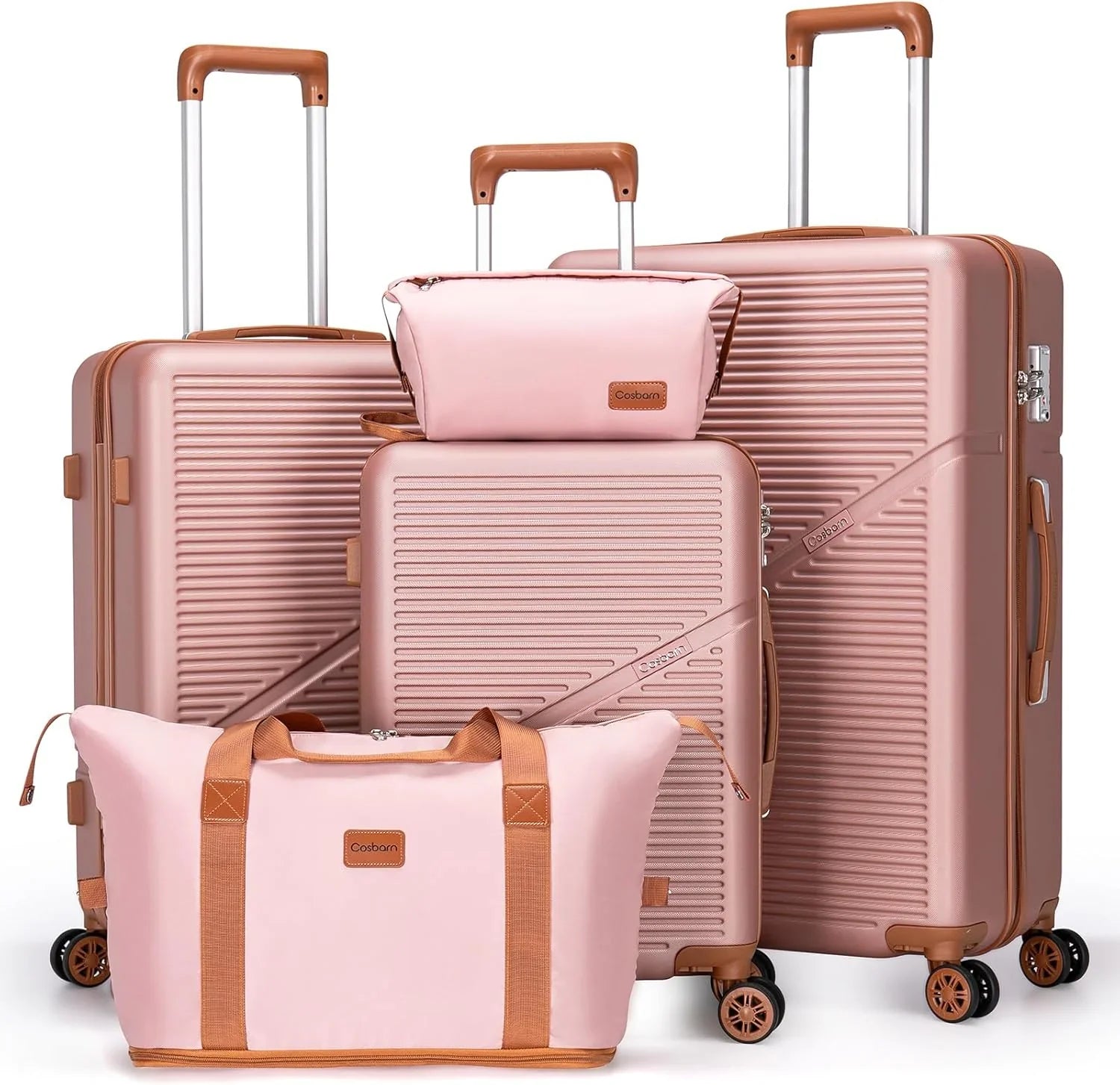Ensemble de 5 valises à roulettes pivotantes, valises rigides en ABS avec serrure TSA, valise de voyage légère et étanche, unisexe, gris
